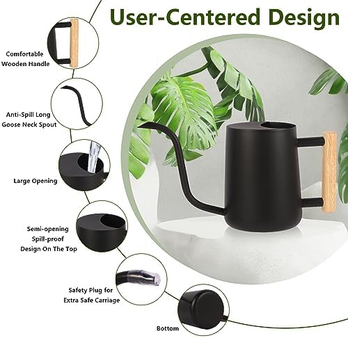 GUKJOB Plant Watering Can,35oz Metal Watering Can,Stainless Steel Indoor Plants with Long Curved Spout,Small Bonsai Outdoor Garden Modern Decorative(Black) - Image 6