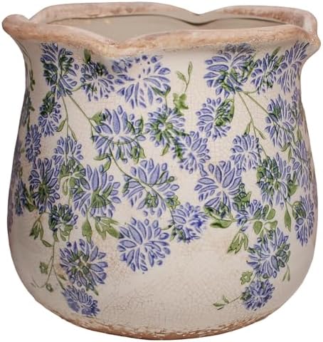 Ceramic Pots for Plants, Vintage Plant Pot with Drainage Hole, 6.11in. Planter for Indoor Plants, Crackle Glaze Finish Flower Pot, Perfect Tuscan Ceramic Planter for Gardening, Antique Blue Meadow by XiaanJiaju