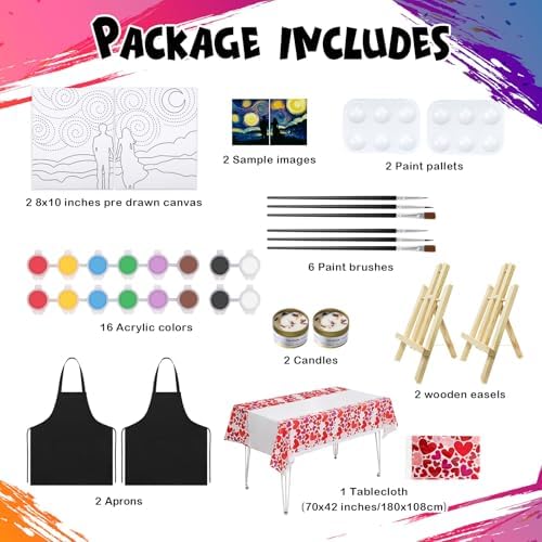 VOCHIC Sip and Paint Kit for Adults Couples Pre Drawn Canvas to Paint - Image 3