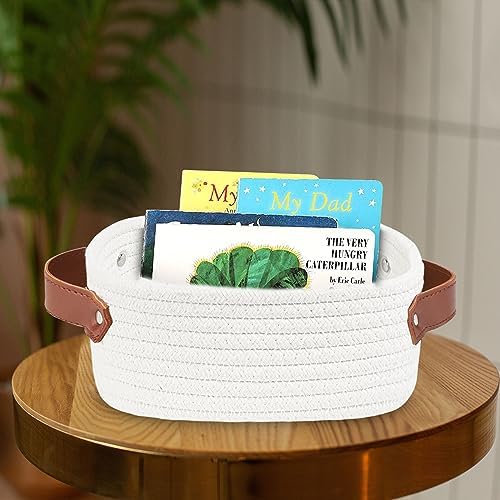 ABenkle Small Storage Basket, Mini Rope Woven Baskets, Cute Shelf Closet Storage Organizer, Boho Decorative Toy Bin for Nursery, Living Room, Spa, Empty Gift Baskets - XS, White - Image 3