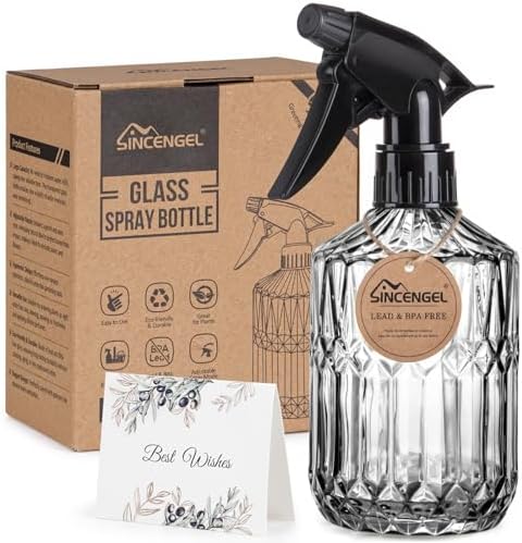 Plant Mister Spray Bottle, 13.5 oz Leak Proof Glass Spray Bottle for Inside Plants, Succulents, Herbs, Cleaning, Hair Care, Refillable Fine Mist Sprayer with Adjustable Mist Nozzle (Grey) by Sincengel