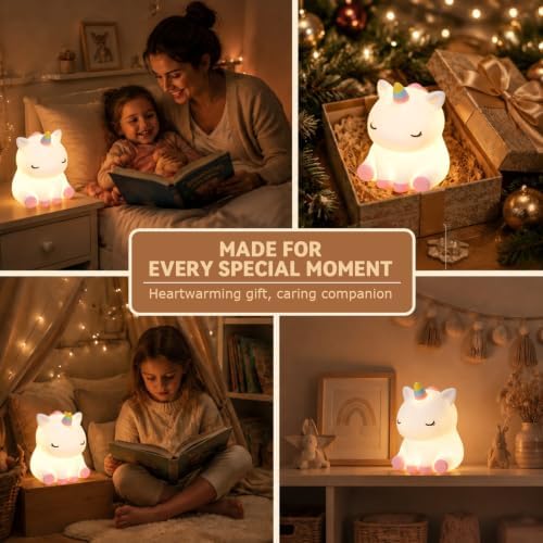Rytinazzz Unicorn Night Light for Kids, Rechargeable Silicone Unicorn Lamp with Tap Control, 30-Min Auto-Off Timer, Soft Dimmable Nursery Bedside Light, Gifts for Girls - Image 6