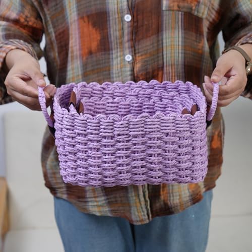 Woven Paper Rope Wicker Basket for Organizing(Set of 3,Purple) - Image 4
