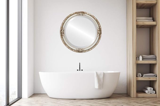 OVALCREST Round Beveled Wall Mirror for Home Decor - Jefferson Style - Silver - 16x16 Outside Dimensions