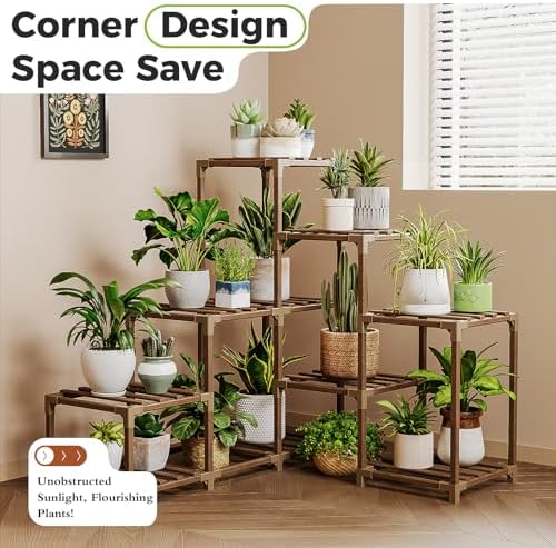 Bamworld Plant Stand Indoor Corner Plant Shelf Outdoor for Multiple Plants - Image 2