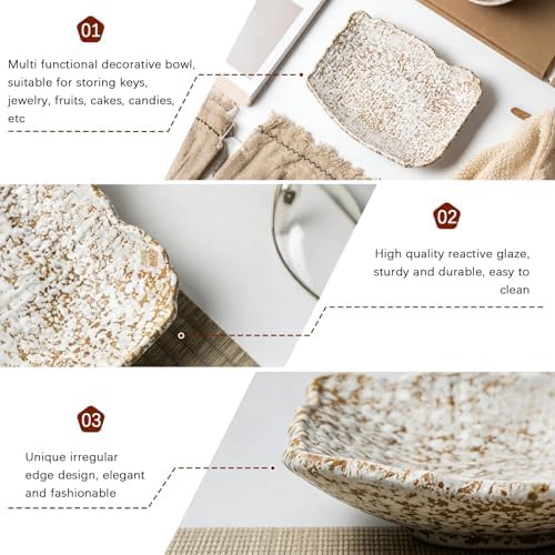 Stone Pattern Irregular Edge Rectangular Ceramic Bowl, Stoneware Centerpiece Tray for Entryway Kitchen Living Room, Decorative Catchall Bowl for Keys Jewelry Fruit, Home Decor Gift - Image 4
