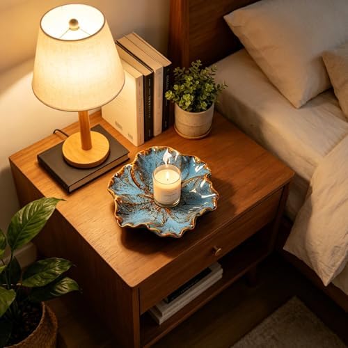 Flower Shaped Ceramic Jewelry Tray, Decorative Trinket Dish for Rings Earrings Necklaces, 5 Inch Ceramic Catchall Tray for Vanity Bathroom, Gift for Women (Blue) - Image 5