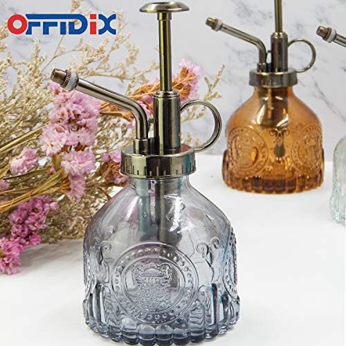 OFFIDIX Plant Mister, 6.3 Inches Tall Vintage Style Spritzer Plastic Top Pump Small Watering Can Glass Spary Bottle Plant Mister,for House Plants, Garden, Home Decora (Gray) - Image 6