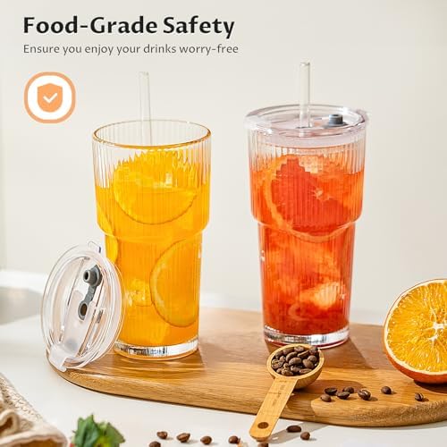 20oz Iced Coffee Cups with Lids, Glass Coffee Cups with Lids and Straws, 6P - Image 2