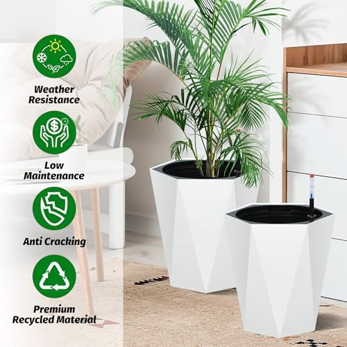 Garvee 16" Tall Planters Set of 2, Self-Watering Planter, Outdoor Planters - Image 2