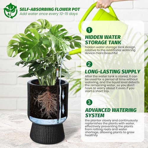 Garvee Self-Watering Planters, Set of 2, 14.2 Inch Tall Plant Pots - Image 2