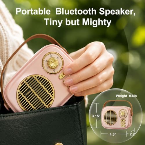 Retro Bluetooth Speaker, Gifts for Teen Girls, Mini Vintage Room Decor Pink - Image 6