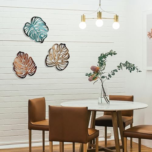 Palm Leaves Wood Wall Decor , 3Pcs Tropical Wall Art Jungle Decor, Wooden Natural Leaves Plant Wall Decor, Vintage Tropical Plant Plaque for Home Living Room Kitchen Bedroom Bathroom & Garden, Blue&Brown - Image 6