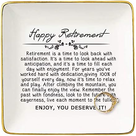 Happy Retirement Gifts for Women - Jewelry Holder Ring Dish Trinket Tray - Retirement Appreciation Gift for Mom Boss Co-workers,Teachers,Nurse,Friends,Wife,Sister - Retirement is a Time to Look Back by Topthink