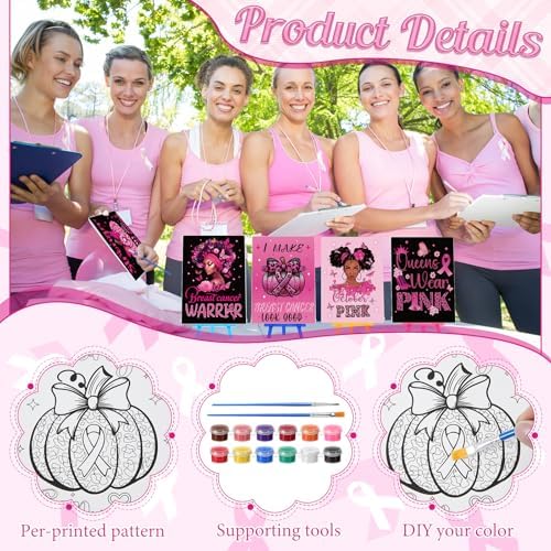 Blosssound 10 Set Breast Cancer Pre Printed Canvas Painting Kits 5"x7" - Image 3