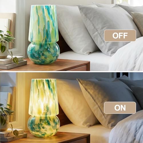 9.8″ Mushroom Glass Table Lamp, Dimmable Modern Beside Lamp, Emerald Teal - Image 5