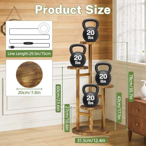 iDavosic.ly 4 Tier Wood Plant Stand Indoor Corner with Grow Light, Brown - Image 2