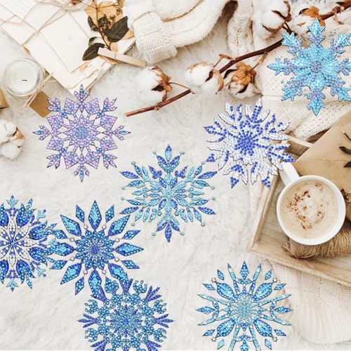 Demonwer 8 Pieces Snowflake Diamond Art Coasters Kits DIY Christmas Diamond Coasters with Holder 5d Snowflake Diamond Dot Coaster for Adults Diamond Painting Kits Supplies - Image 4