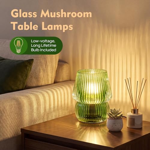 Small Battery Operated Lamp with Timer, Mushroom, Green - Image 3