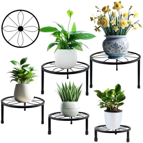 5 Pack Metal Plant Stand Indoor, Outdoor Low Plant Shelf for Multiple Plant by HENABLE
