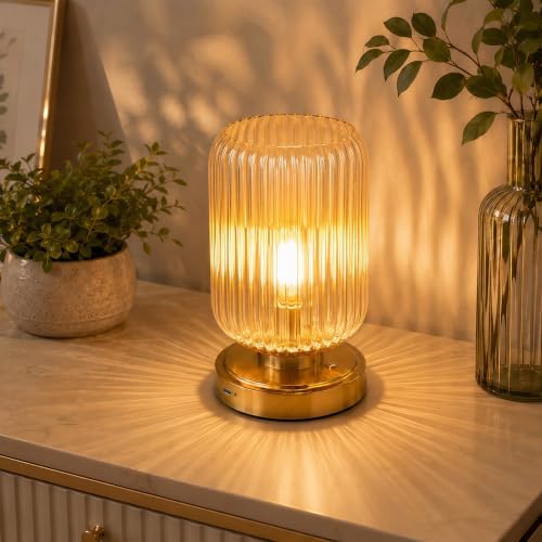 Cordless Glass Table Lamp, 3 Color Modes & Stepless Dimming, Amber by Unknown