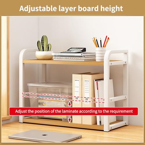 Office Desk Shelf Organizer, Wood Desktop Bookshelf Supplies Storage Rack, Shelf for Top of Desk and Dresser and Cubicle Decor Aesthetic Bookshelf (White White, Two Tier 19.69 Lx7.87 Wx15.16 H) - Image 6