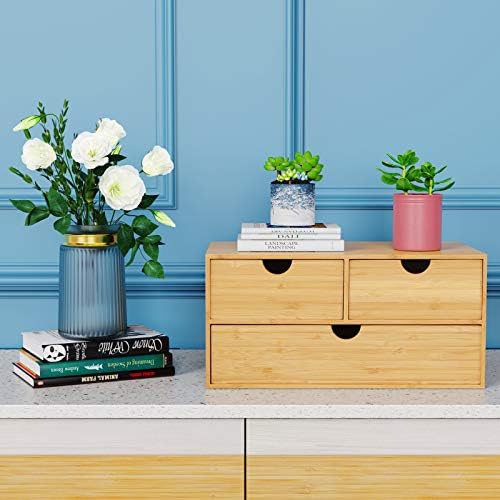 Bamboo Desk Organizer with Drawers, 3-Drawer Desktop Storage Box - Image 2