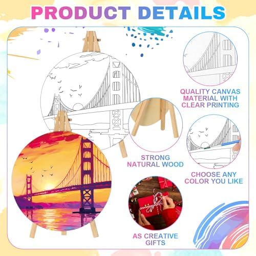 Supervitae 72 Pcs Landscape Round Pre Drawn Canvas Kit 5.9" Paint & Sip Kit - Image 3