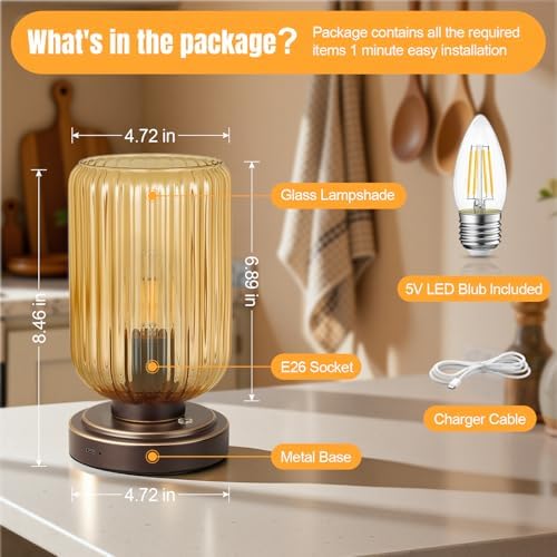 LightRound Cordless Table Lamp for Bedroom, Touch Stepless Dimmable Modern - Image 6