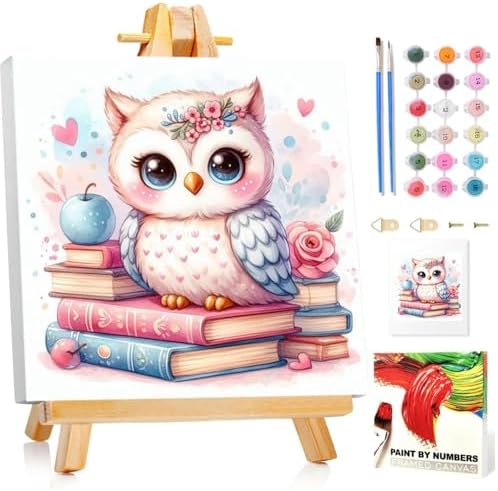 Owl Paint by Numbers Kit for Kids, 8x8 inch by MANDUN