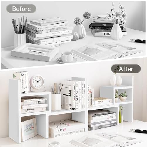 Jerry & Maggie - Desktop Organizer Office Storage Rack Adjustable Wood Display Shelf | Birthday Gifts - Toy - Home Decor | - Free Style Rotation Display - True Natural Stand Shelf (White) - Image 6