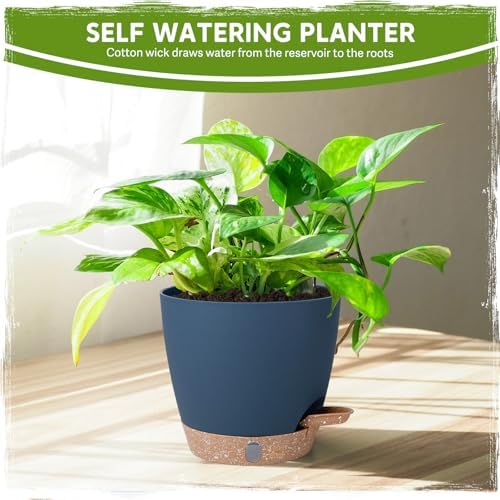 Self-Watering Pots for Indoor Plants with Visible Water Window,5/6/6.5/8/10 Inch Outdoor Flower Pots with Drainage Holes & Reservoir for Patio, Home Decor (Blue) - Image 6