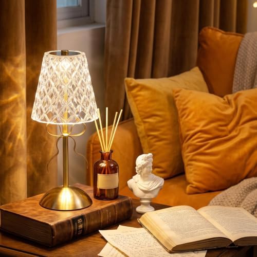 Liliful 2 Pcs Cordless Table Lamp LED Touch, Gold, Diamond Style Bow - Image 5