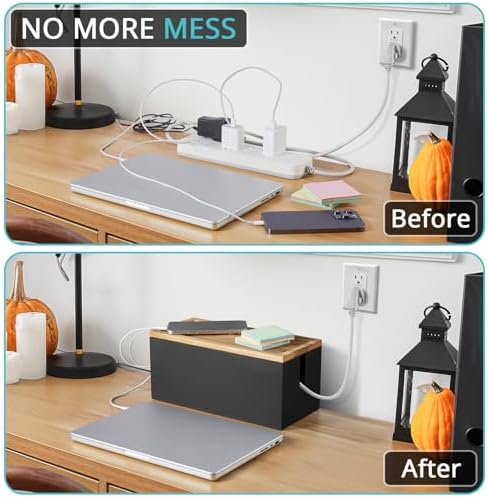 Bivvclaz Cable Management Box Medium, Wooden Cord Organizer Box for Desk, Floor, Office to Hide Extension Cords Power Stripes Surge Protectors Chargers Wires, Black - Image 4