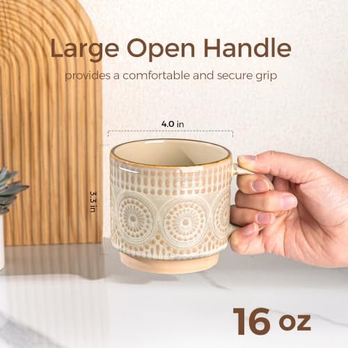 GBhome 16 oz Coffee Mugs Set of 4, Stackable Ceramic Coffee Cups Set - Image 4