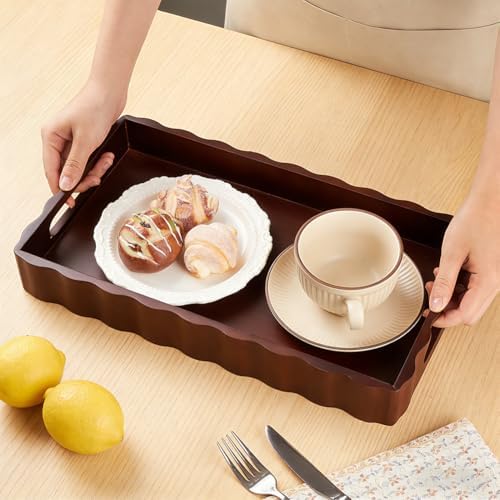 MAYJOYDIY Wooden Serving Tray with Handle 15.7 x 9.2 x 2 Inch Rectangle Wood Decorative Tray Cloud Shape Serving Platter for Afternoon Tea Cosmetics Coffee Cup Aromatherapy Toiletries - Image 3