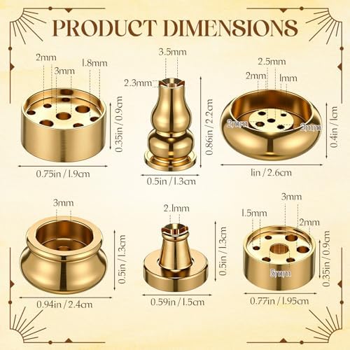 Cinnvoice 6 Pcs Brass Incense Holder Copper Incense Stick Holder 9-Hole Multi-Hole Mini Cone Gourd Burner Accessories for Stick, Tower, Coil, Meditation Room, Home Decor, 6 Styles - Image 2