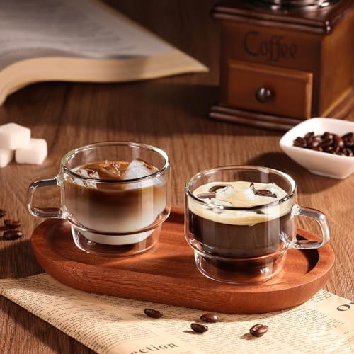 glastal Stackable Glass Cups 4 oz Double Walled Espresso Cups Set of 2 - Image 3