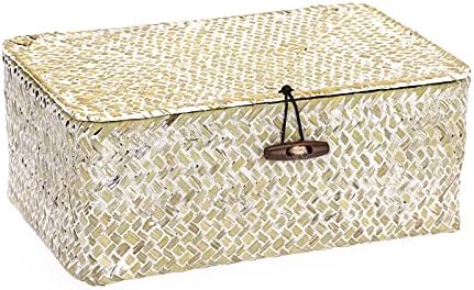 Hipiwe Small Woven Wicker Shelf Basket Bin with Lid Natural Seagrass Basket by Hipiwe