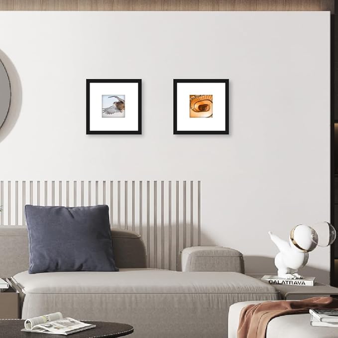 Memory Island 8x8 with 4x4 Photo Frames for Wall and Tabletop Display, 8 by 8 Black Picture Frames with HD Plexiglass, Set of 15