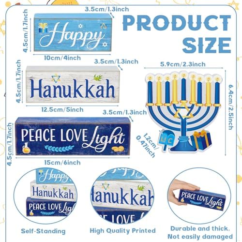 Moucuny 4 Pcs Hanukkah Table Decorations for Home, Wood Menorah Peace Sign - Image 2
