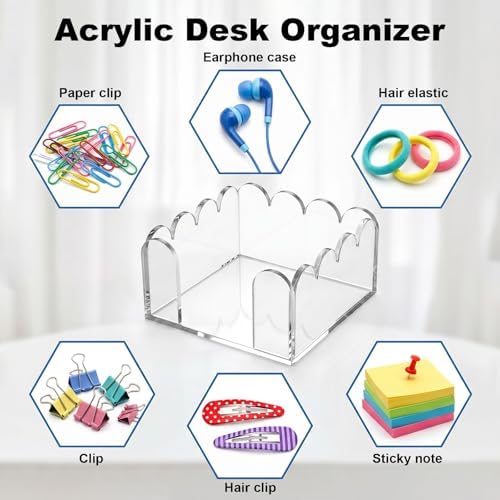 Skrfren Scalloped Acrylic Sticky Note Holder 3x3 Inch Notepad Holder with Wave Design Crystal Clear Sticky Note Holders Dispenser Thick Acrylic Desk Organizer for Office Home Dorm Classroom - Image 3
