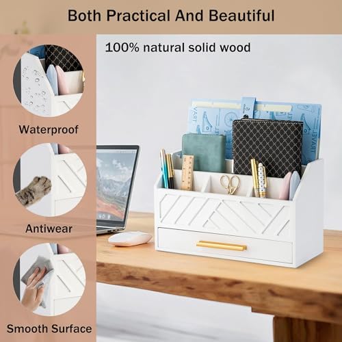 Desk Organizer with Drawer, Countertop Bill Mail Organizer and File Storage - Image 2