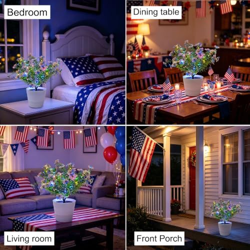 Patriotic LED Artificial Flowers, 4th of July LED Flower Light, Red White Blue Patriotic Home Decor - Image 2