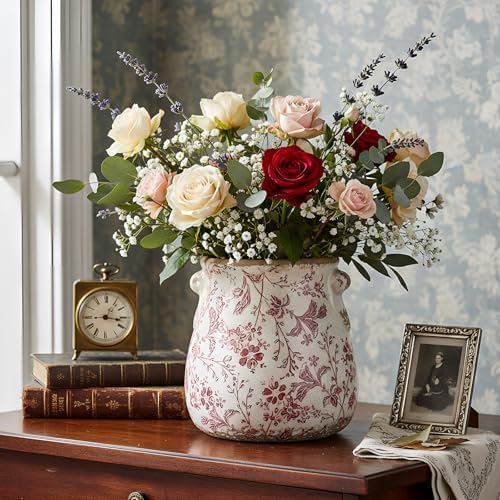 Ceramic Scroll Planter 6.5 Inch, Pink Floral - Image 6