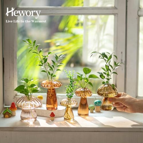 Hewory Plant Propagation Stations: 5PCS Amber Mushroom Vase for Flower - Image 2