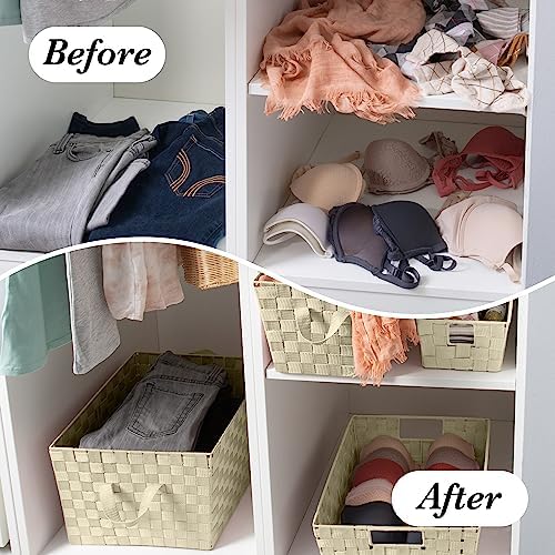 Simplify Medium Woven Strap Tote | Decorative Storage Basket | 2 Handles | Organization | Closet | Bedroom | Bathroom | Nursery | Accessories | Toys | Gifts | 4 Pack | Ivory - Image 6