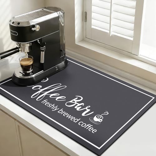 Findosom Dish Drying Mat, 16"x 24" Super Absorbent & Hide Stain Coffee Mat, Cuttable Drying Mat for Kitchen Counter, Coffee Bar Accessories, Under Dish Rack, Coffee Maker, Espresso Machine, DarkGrey by Findosom