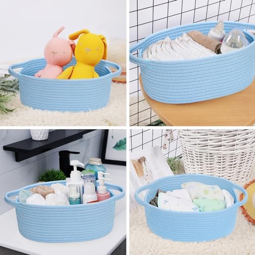 ABenkle Small Basket with Handles, Boho Decorative Rope Woven Dog Cat Toy Storage Bin Shelf Storage Organizer, Easter Christmas Gift Basket, 12"x8"x5", Blue - Image 5