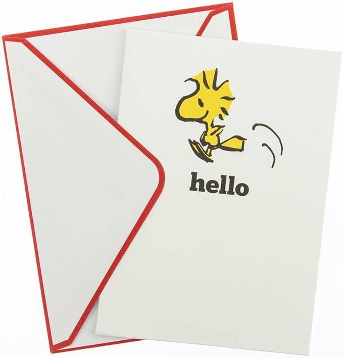 Graphique Happy Woodstock Boxed Notecards, 16 Peanuts "Hello" Message Cards, with Matching Envelopesand Storage Box, 3.25" x 4.75"
